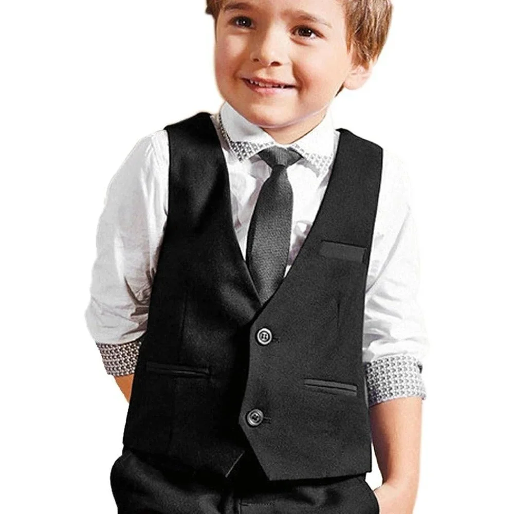 Aurya Silver Solid Color Boys Tie, Polyester Satin Pre-tied Necktie with Adjusta
